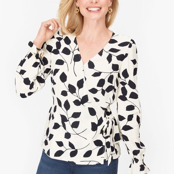 Talbots abstract leaves print wrap
sash blouse Size L - Picture 1 of 11